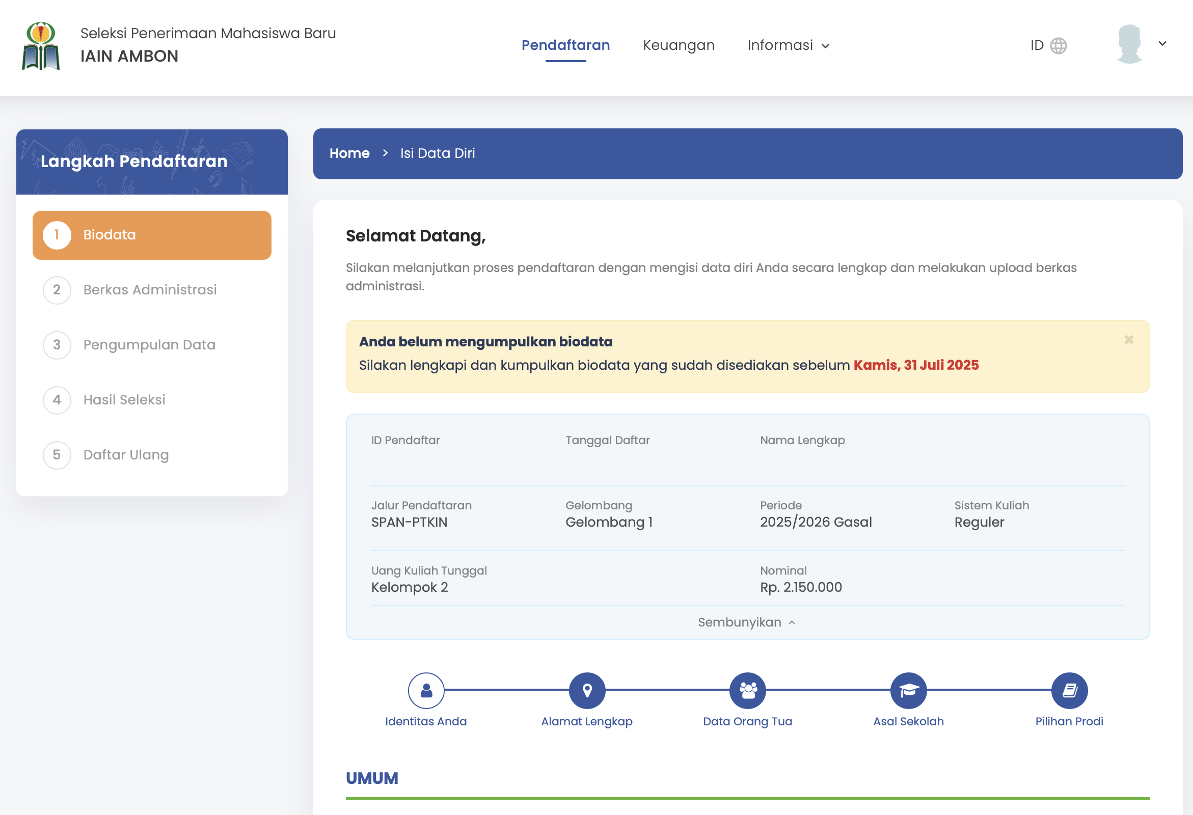 Konfirmasi Data Peserta Calon Mahasiswa Baru